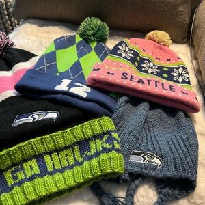 Lot of 4 Seattle Seahawks Beanies & Knitted Headband